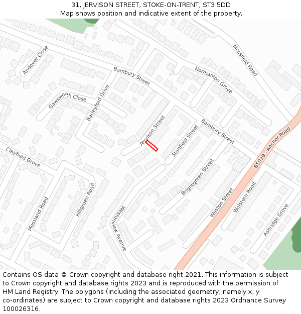 31, JERVISON STREET, STOKE-ON-TRENT, ST3 5DD: Location map and indicative extent of plot