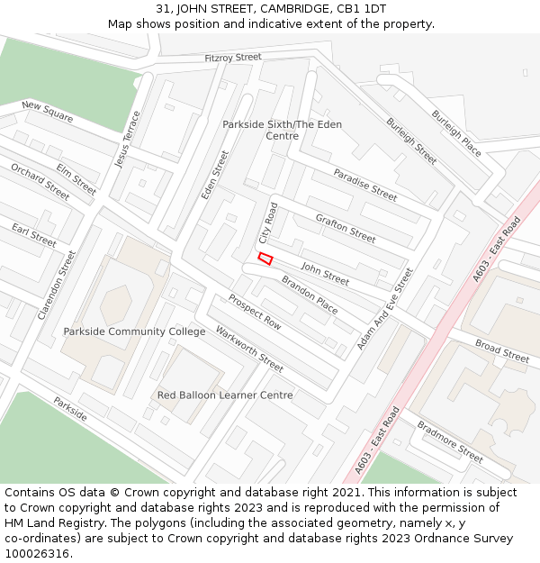 31, JOHN STREET, CAMBRIDGE, CB1 1DT: Location map and indicative extent of plot