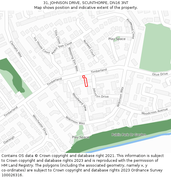 31, JOHNSON DRIVE, SCUNTHORPE, DN16 3NT: Location map and indicative extent of plot