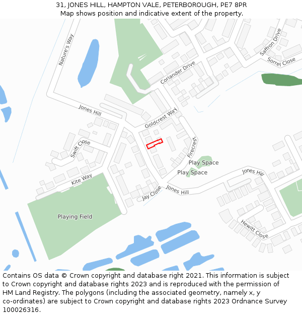 31, JONES HILL, HAMPTON VALE, PETERBOROUGH, PE7 8PR: Location map and indicative extent of plot