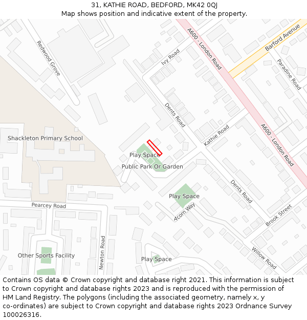 31, KATHIE ROAD, BEDFORD, MK42 0QJ: Location map and indicative extent of plot