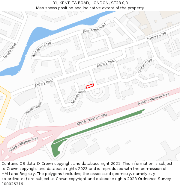 31, KENTLEA ROAD, LONDON, SE28 0JR: Location map and indicative extent of plot