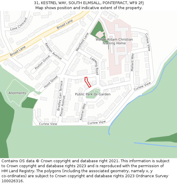 31, KESTREL WAY, SOUTH ELMSALL, PONTEFRACT, WF9 2FJ: Location map and indicative extent of plot