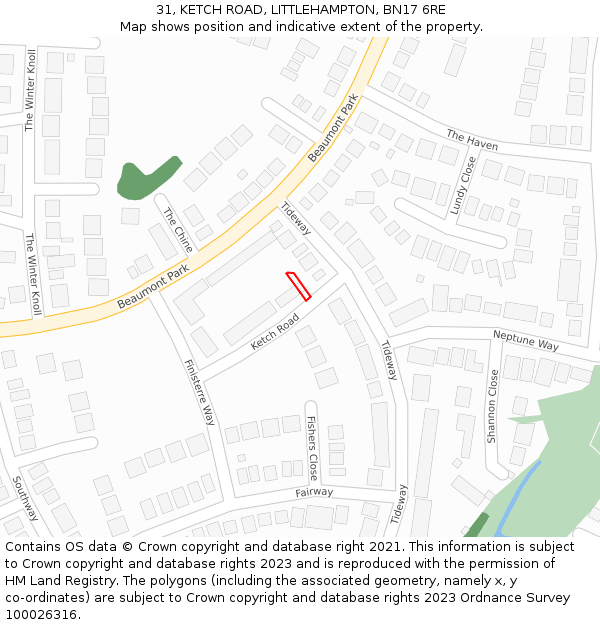 31, KETCH ROAD, LITTLEHAMPTON, BN17 6RE: Location map and indicative extent of plot
