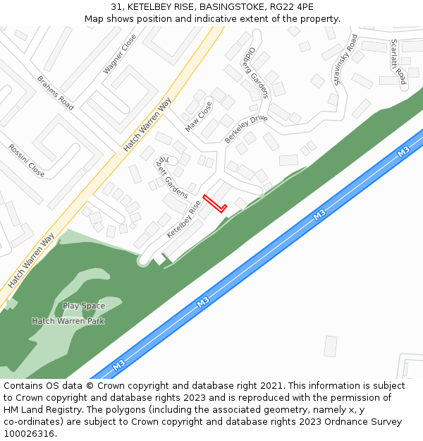 31, KETELBEY RISE, BASINGSTOKE, RG22 4PE: Location map and indicative extent of plot
