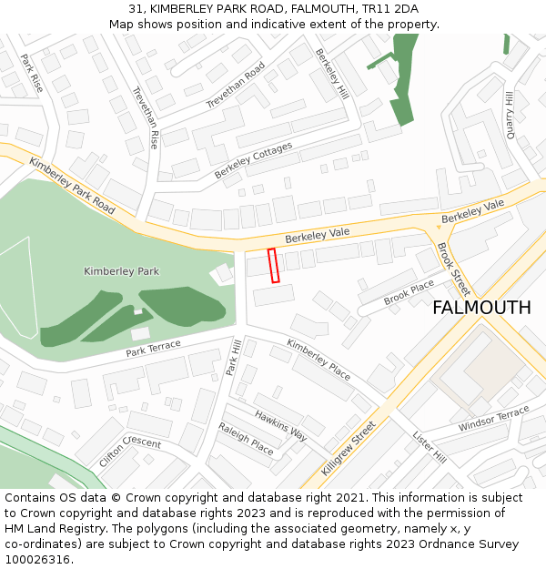31, KIMBERLEY PARK ROAD, FALMOUTH, TR11 2DA: Location map and indicative extent of plot