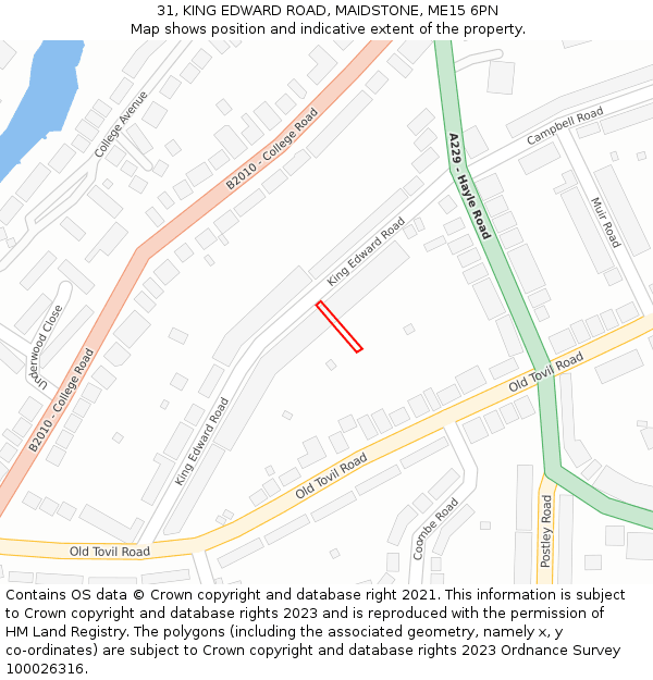 31, KING EDWARD ROAD, MAIDSTONE, ME15 6PN: Location map and indicative extent of plot