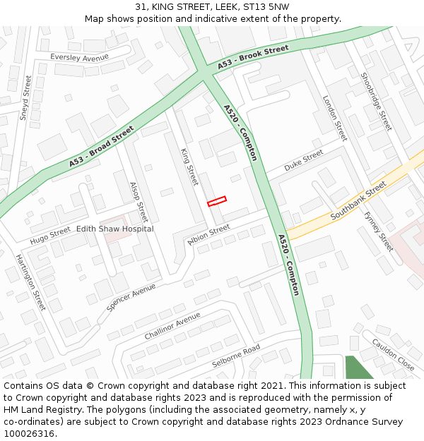 31, KING STREET, LEEK, ST13 5NW: Location map and indicative extent of plot