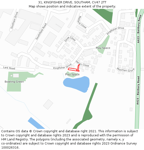 31, KINGFISHER DRIVE, SOUTHAM, CV47 2TT: Location map and indicative extent of plot