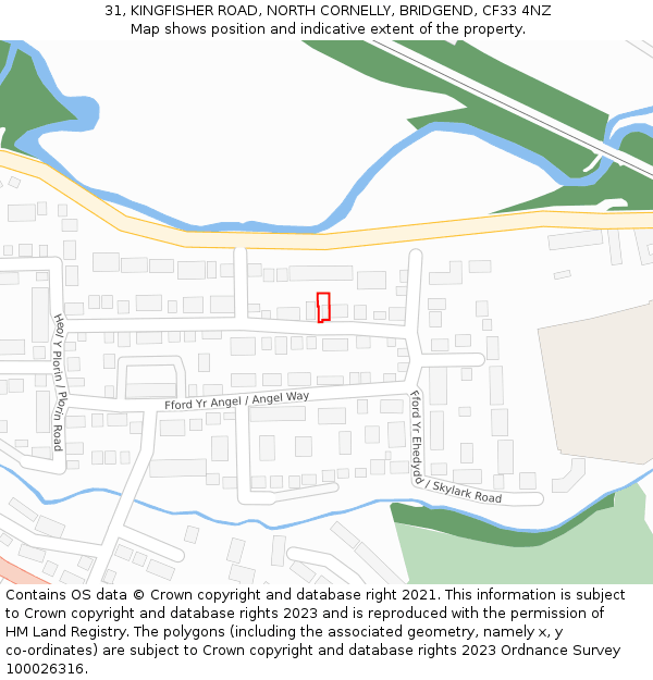 31, KINGFISHER ROAD, NORTH CORNELLY, BRIDGEND, CF33 4NZ: Location map and indicative extent of plot