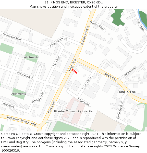 31, KINGS END, BICESTER, OX26 6DU: Location map and indicative extent of plot