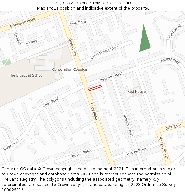31, KINGS ROAD, STAMFORD, PE9 1HD: Location map and indicative extent of plot