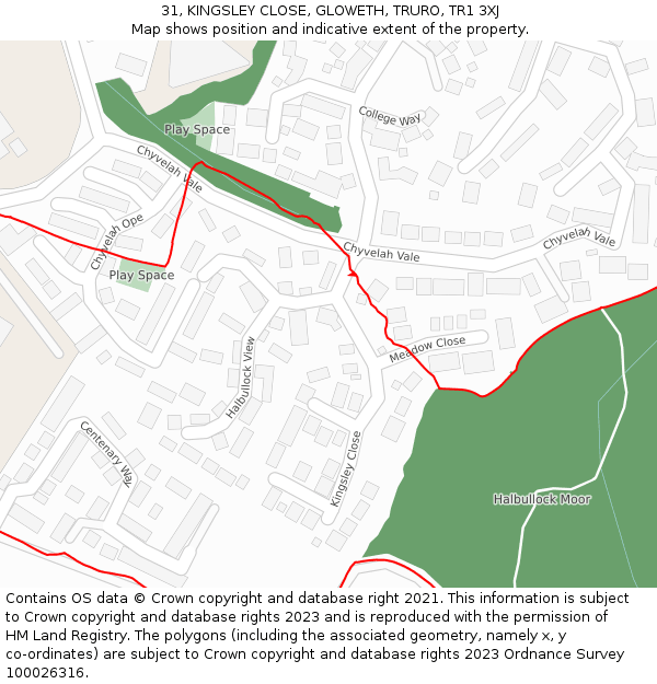 31, KINGSLEY CLOSE, GLOWETH, TRURO, TR1 3XJ: Location map and indicative extent of plot