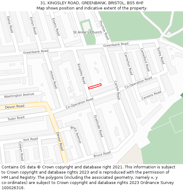 31, KINGSLEY ROAD, GREENBANK, BRISTOL, BS5 6HF: Location map and indicative extent of plot