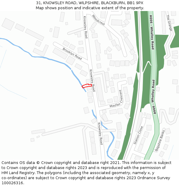 31, KNOWSLEY ROAD, WILPSHIRE, BLACKBURN, BB1 9PX: Location map and indicative extent of plot