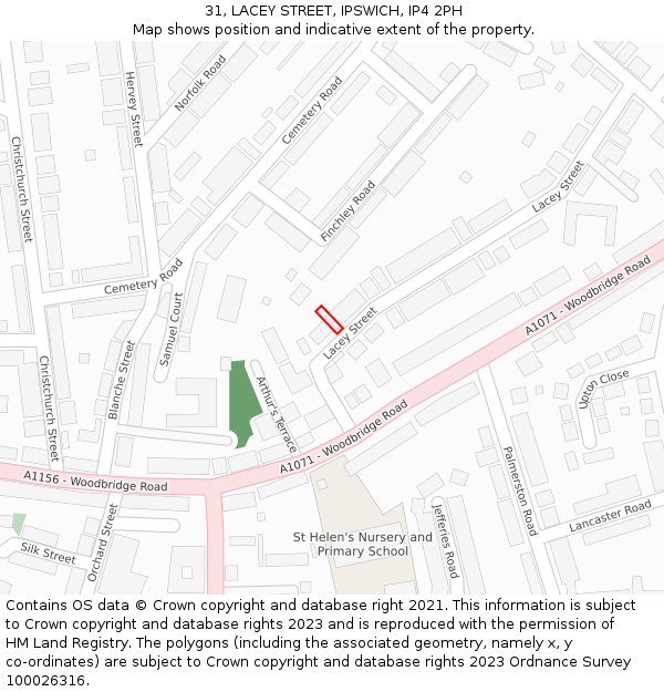 31, LACEY STREET, IPSWICH, IP4 2PH: Location map and indicative extent of plot