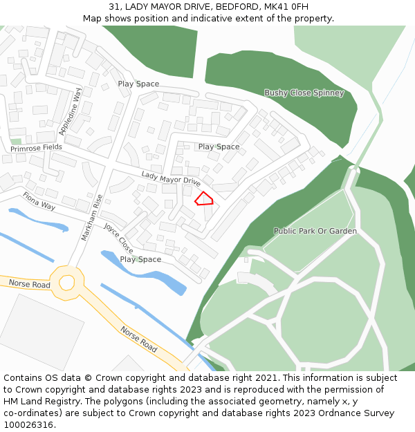 31, LADY MAYOR DRIVE, BEDFORD, MK41 0FH: Location map and indicative extent of plot