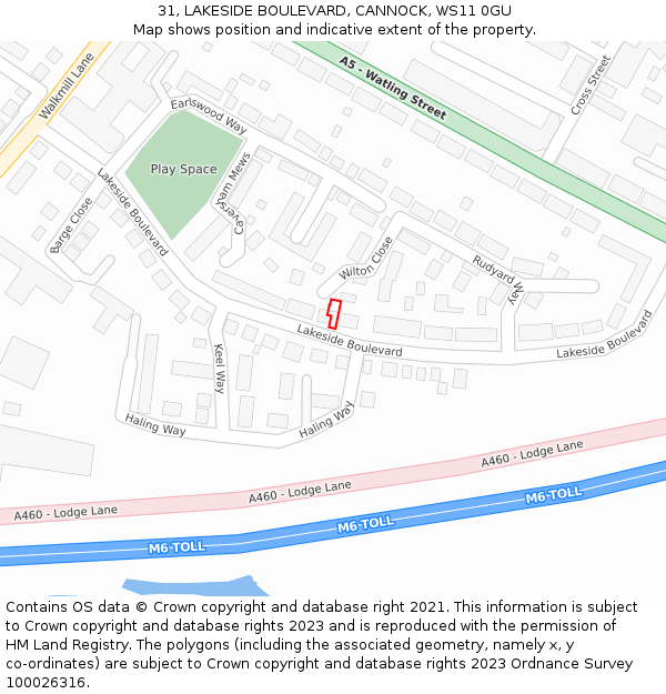 31, LAKESIDE BOULEVARD, CANNOCK, WS11 0GU: Location map and indicative extent of plot