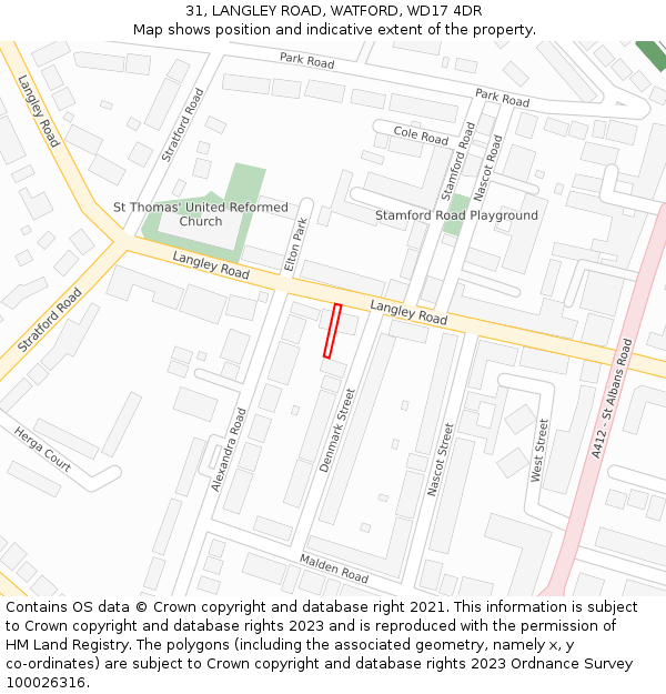 31, LANGLEY ROAD, WATFORD, WD17 4DR: Location map and indicative extent of plot