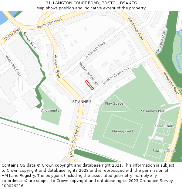31, LANGTON COURT ROAD, BRISTOL, BS4 4EG: Location map and indicative extent of plot