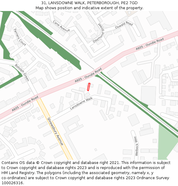 31, LANSDOWNE WALK, PETERBOROUGH, PE2 7GD: Location map and indicative extent of plot