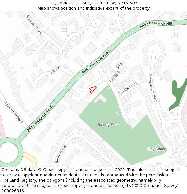 31, LARKFIELD PARK, CHEPSTOW, NP16 5QY: Location map and indicative extent of plot