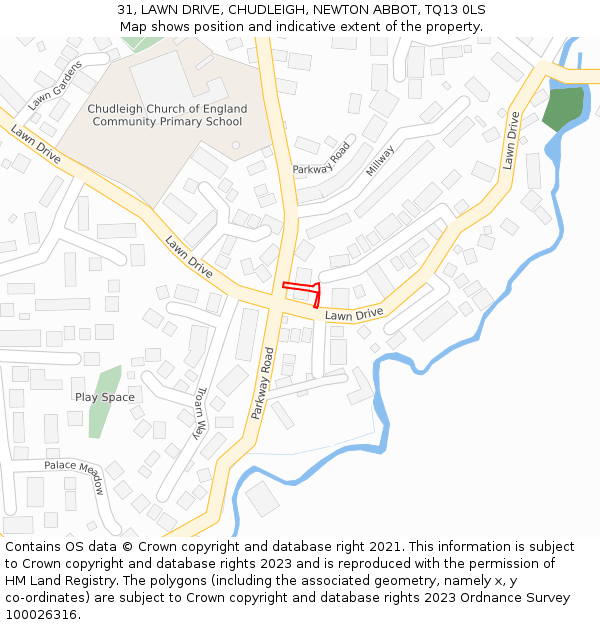 31, LAWN DRIVE, CHUDLEIGH, NEWTON ABBOT, TQ13 0LS: Location map and indicative extent of plot