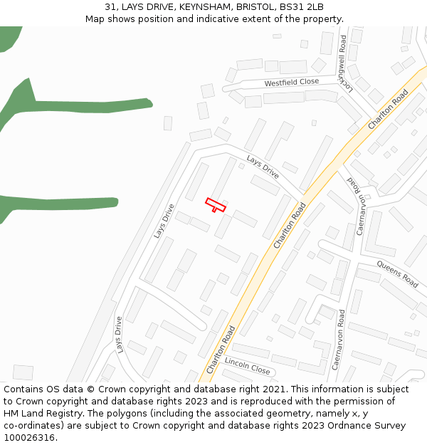 31, LAYS DRIVE, KEYNSHAM, BRISTOL, BS31 2LB: Location map and indicative extent of plot