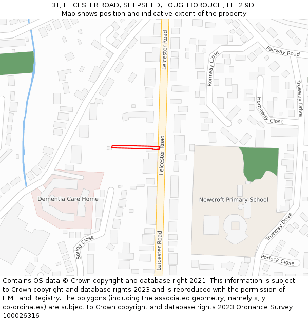 31, LEICESTER ROAD, SHEPSHED, LOUGHBOROUGH, LE12 9DF: Location map and indicative extent of plot
