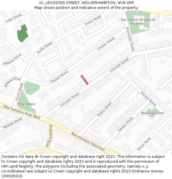 31, LEICESTER STREET, WOLVERHAMPTON, WV6 0PR: Location map and indicative extent of plot