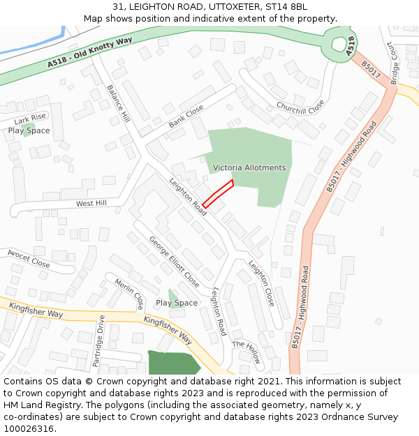 31, LEIGHTON ROAD, UTTOXETER, ST14 8BL: Location map and indicative extent of plot