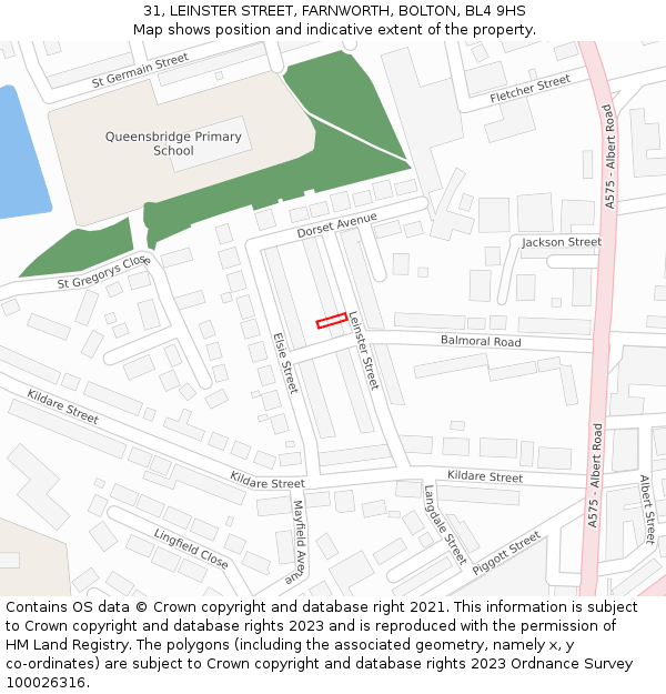 31, LEINSTER STREET, FARNWORTH, BOLTON, BL4 9HS: Location map and indicative extent of plot