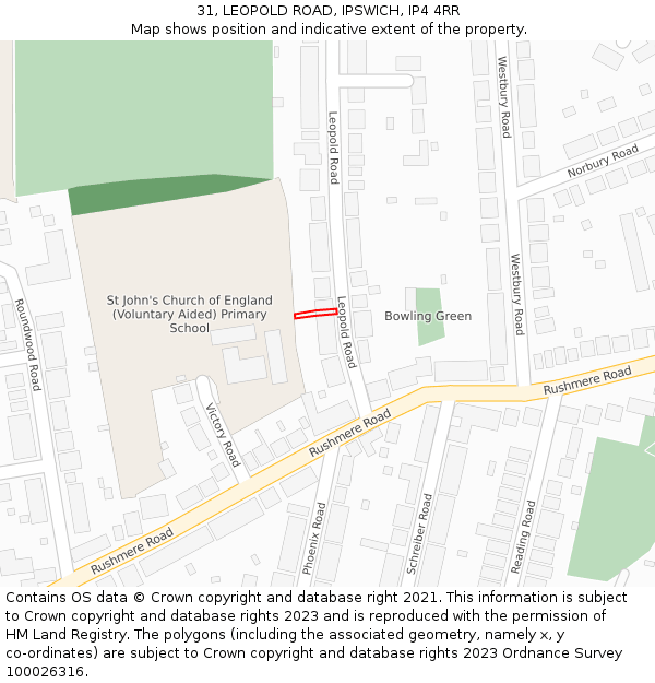 31, LEOPOLD ROAD, IPSWICH, IP4 4RR: Location map and indicative extent of plot
