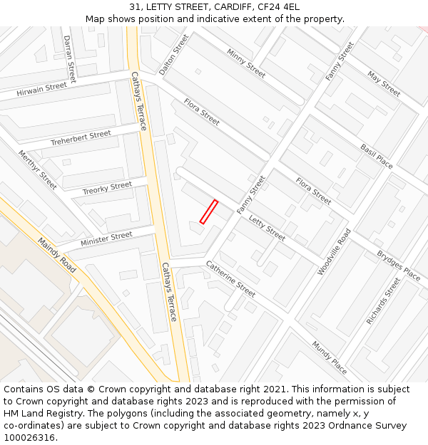 31, LETTY STREET, CARDIFF, CF24 4EL: Location map and indicative extent of plot