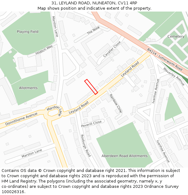 31, LEYLAND ROAD, NUNEATON, CV11 4RP: Location map and indicative extent of plot