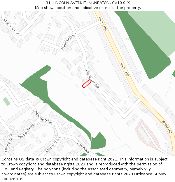 31, LINCOLN AVENUE, NUNEATON, CV10 9LX: Location map and indicative extent of plot