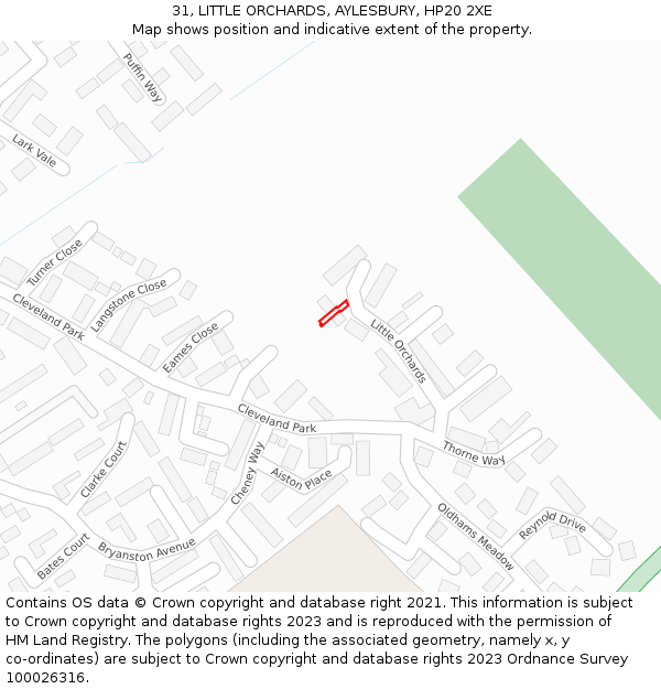 31, LITTLE ORCHARDS, AYLESBURY, HP20 2XE: Location map and indicative extent of plot