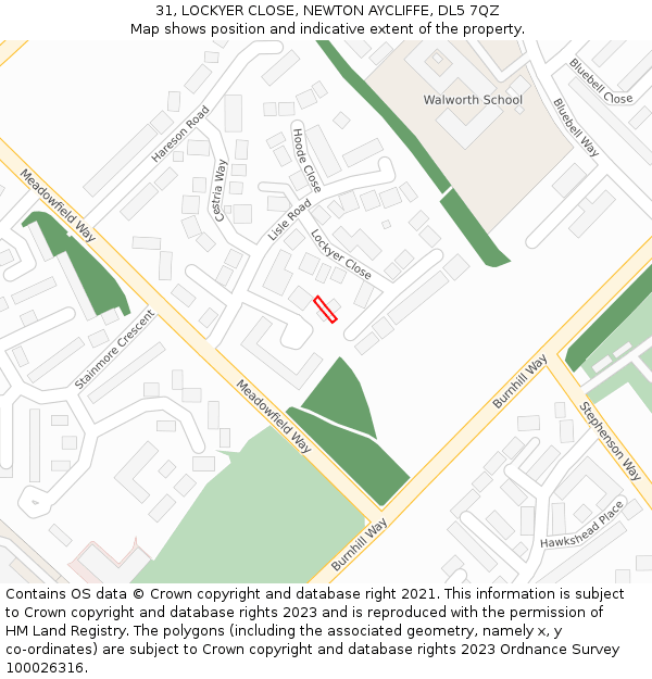 31, LOCKYER CLOSE, NEWTON AYCLIFFE, DL5 7QZ: Location map and indicative extent of plot