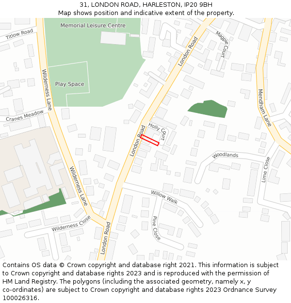 31, LONDON ROAD, HARLESTON, IP20 9BH: Location map and indicative extent of plot