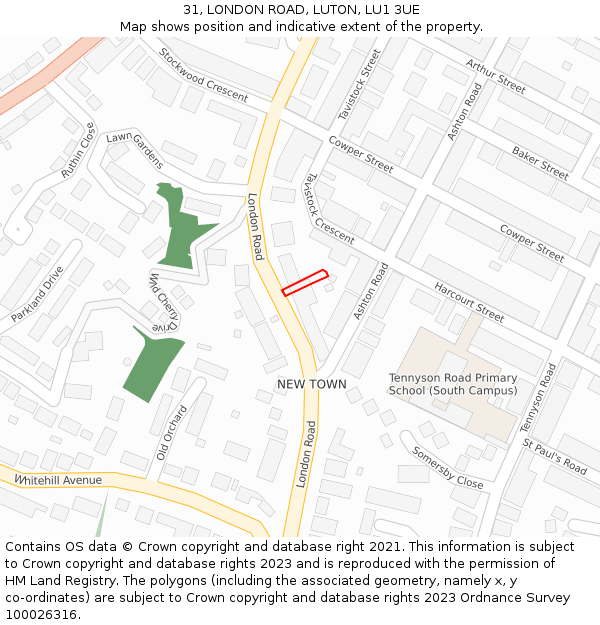 31, LONDON ROAD, LUTON, LU1 3UE: Location map and indicative extent of plot