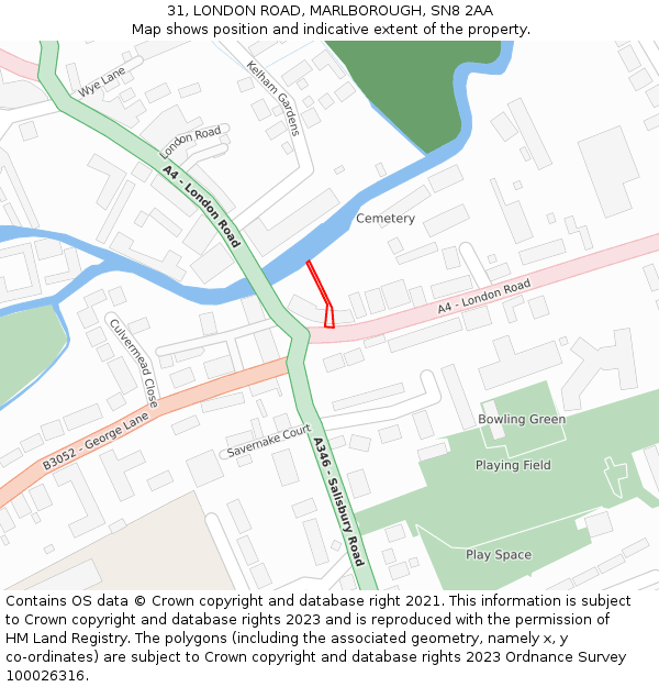31, LONDON ROAD, MARLBOROUGH, SN8 2AA: Location map and indicative extent of plot