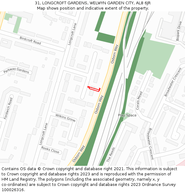 31, LONGCROFT GARDENS, WELWYN GARDEN CITY, AL8 6JR: Location map and indicative extent of plot