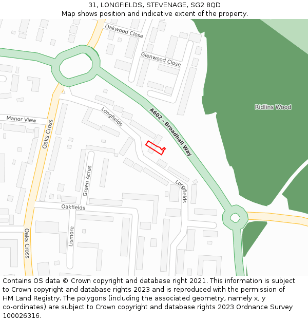 31, LONGFIELDS, STEVENAGE, SG2 8QD: Location map and indicative extent of plot