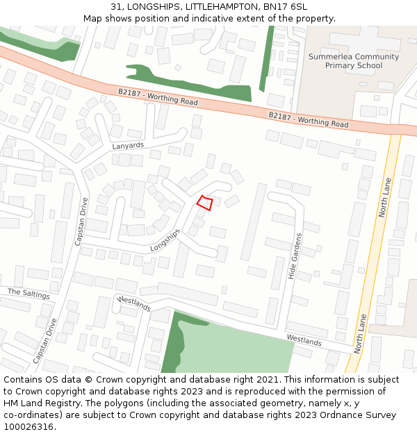 31, LONGSHIPS, LITTLEHAMPTON, BN17 6SL: Location map and indicative extent of plot