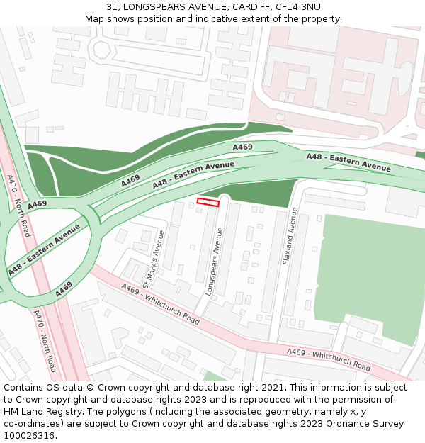 31, LONGSPEARS AVENUE, CARDIFF, CF14 3NU: Location map and indicative extent of plot