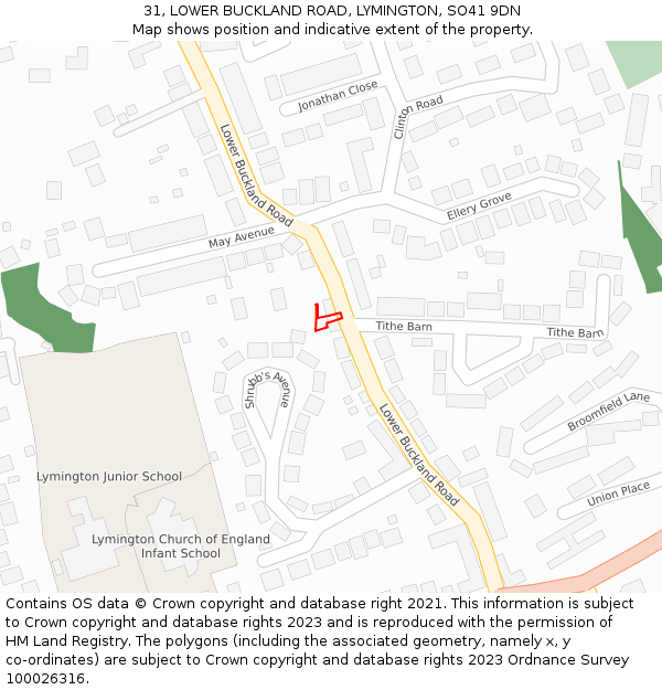31, LOWER BUCKLAND ROAD, LYMINGTON, SO41 9DN: Location map and indicative extent of plot