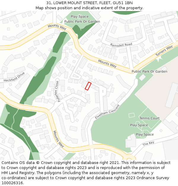 31, LOWER MOUNT STREET, FLEET, GU51 1BN: Location map and indicative extent of plot