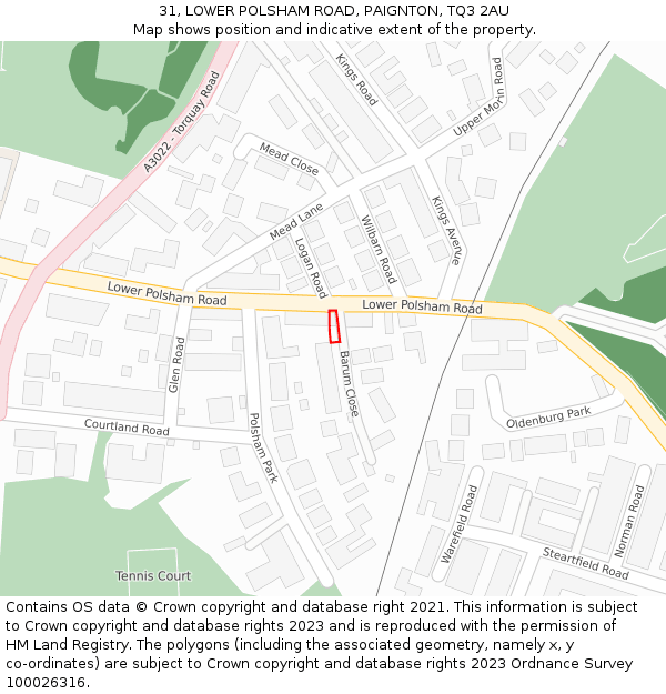 31, LOWER POLSHAM ROAD, PAIGNTON, TQ3 2AU: Location map and indicative extent of plot