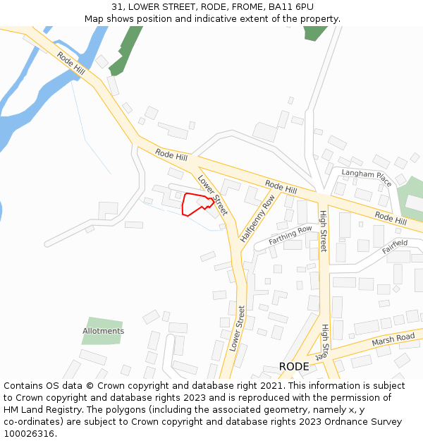 31, LOWER STREET, RODE, FROME, BA11 6PU: Location map and indicative extent of plot
