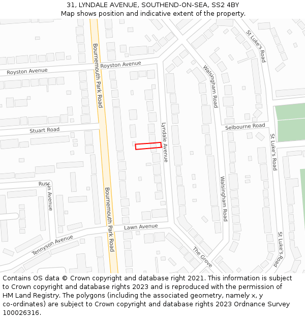 31, LYNDALE AVENUE, SOUTHEND-ON-SEA, SS2 4BY: Location map and indicative extent of plot